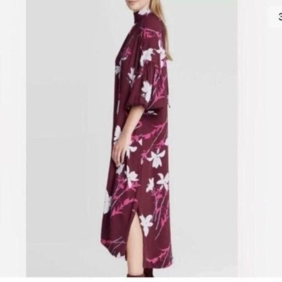 New Prologue Floral Mock Tie Neck Long Dress - Picture 3 of 3